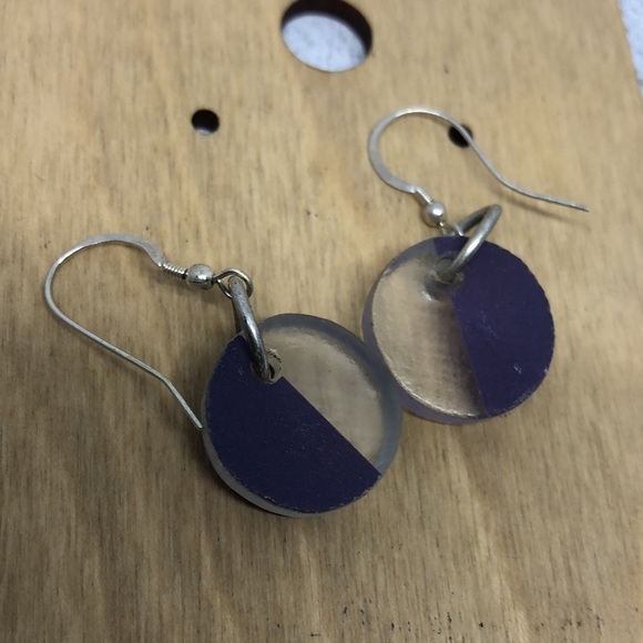 Artisan handcrafted sterling silver 925 recycled glass earrings colorblock - Picture 4 of 5